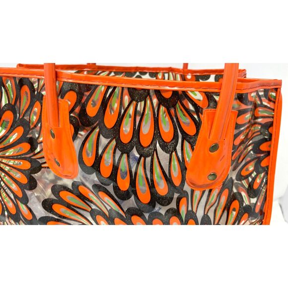 VTG 60s Plastic Reusable Beach Shopping Tote Bag Clear Flower Graphic - Picture 9 of 9